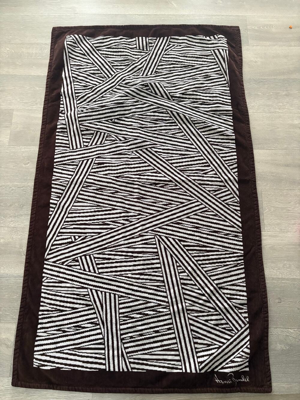 Henri Bendel Distressed Stripe Beack Blanket Towel RARE Brown White